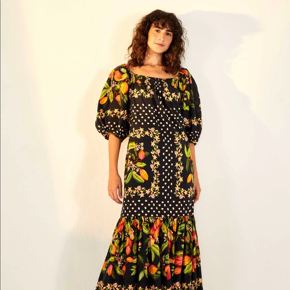 FARM Rio Cocoa Paradise Square Neck Maxi Dress, M
